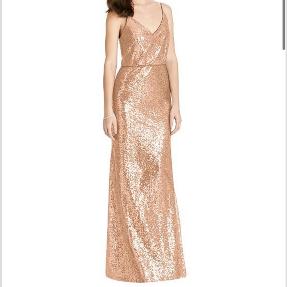V-Neck Blouson Sequin Trumpet Gown